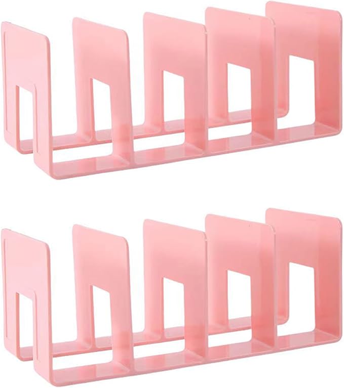 2PCS Acrylic File Organizer for Desk, Desktop Document/Mail Organizer, 4 Compartments Plastics Invisible Bookshelf Floating (12.5" x 5.7" x 5", Pink)