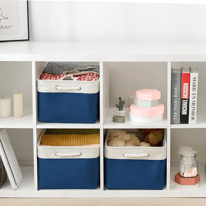 TheWarmHome Organization and Storage Basket for Organizing - X Large 3 Pack 17.7L×13.8W×9.8H in Collapsible Storage Bin for Shelves, Basket for Gifts Empty Toys Organizer Gift (White & Jean Blus)
