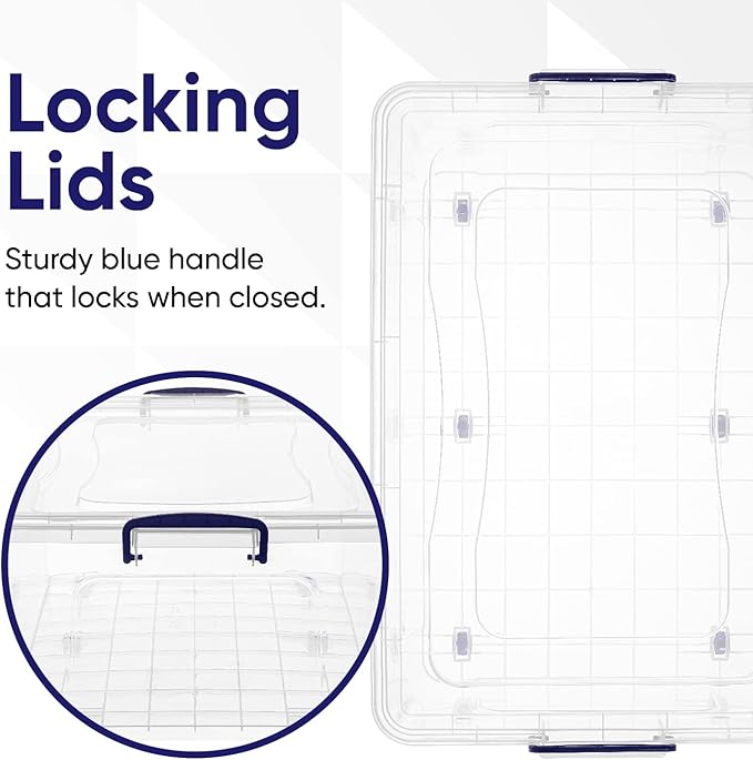 Superio Storage Bins with Lids- Clear Boxes for Organizing, Stackable Plastic Containers- BPA Free, Non-Toxic, Odor Free, Organizer for Home, Office, Dorm (6 Pack, 60 Qt (Wheeled))