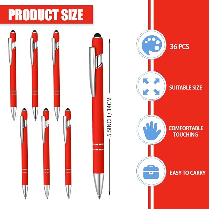36 Pcs Blue Ink Ballpoint Pen with Stylus 2 in 1 Ballpoint Pen for Touch Screens School Office Coworkers (Red)