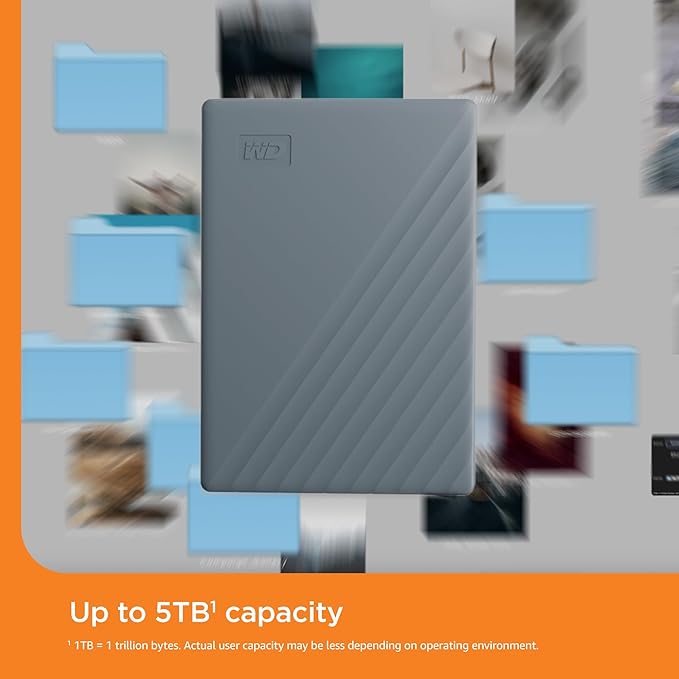 WD 6TB My Passport Portable Hard Drive, Works with USB-C and USB-A, Windows PC, Mac, Chromebook, Gaming Consoles, and Mobile Devices, Backup Software and Password Protection - WDBY3J0060BGY-WESN