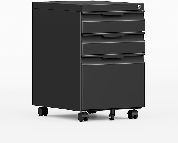 3 Drawer File Cabinet with Lock and Wheels,Rolling File Cabinets with Lock,Vertical Metal Filing Cabinet for Legal/Letter/A4 File-Black/Assembly Required