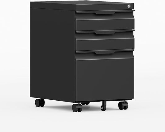 3 Drawer File Cabinet with Lock and Wheels,Rolling File Cabinets with Lock,Vertical Metal Filing Cabinet for Legal/Letter/A4 File-Black/Assembly Required