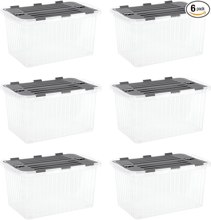 Superio Storage Bins with Lids- Clear Boxes for Organizing, Stackable Plastic Containers- BPA Free, Non-Toxic, Odor Free, Organizer for Home, Office, Dorm (6 Pack, 20.25"x14"x10.5")