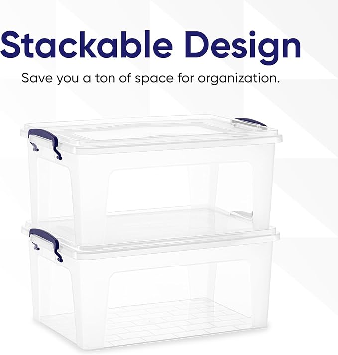 Superio Storage Bins with Lids- Clear Boxes for Organizing, Stackable Plastic Containers- BPA Free, Non-Toxic, Odor Free, Organizer for Home, Office, Dorm (6 Pack, 28.5 Qt)