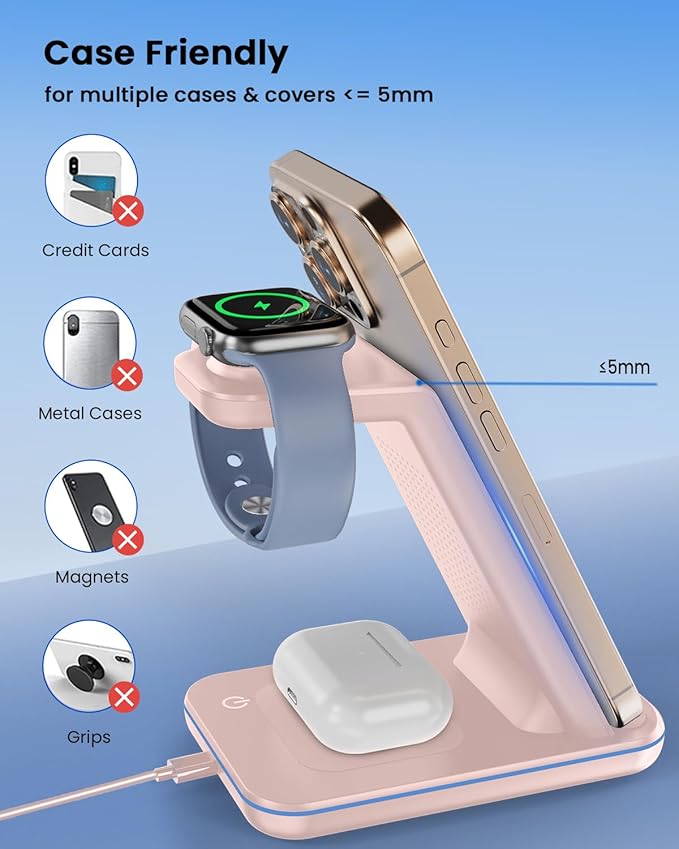 3 in 1 Wireless Charging, Wireless Charger Stand for Multiple Apple Devices, Wireless Charger for iPhone 17 16 15 14 13 12 11 Pro Max XS XR 8, Apple Watch 11 9 8 7 6 SE 5 4 3 2, AirPods 3/2/Pro