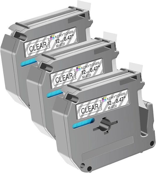 Compatible for Brother P-Touch M Tape M-K131 MK131 M131 MK-131 Black on Clear Label Tape 0.47" (12mm) x 26.2ft for PT-90 PT-M95 PT-70 PT-70BM PT-85 PT-80 PT-45 PT-65 Label Makers, 3 Pack