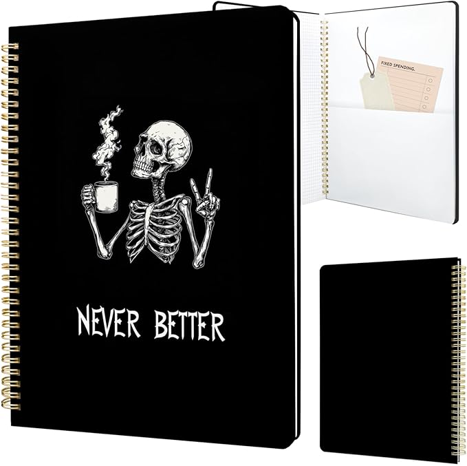 Cute Spiral Notebook journal A4 Aesthetic Pretty Design for Women Girls Kawaii with Pocket, 8.5 x 11 inch, Graph, Skeleton