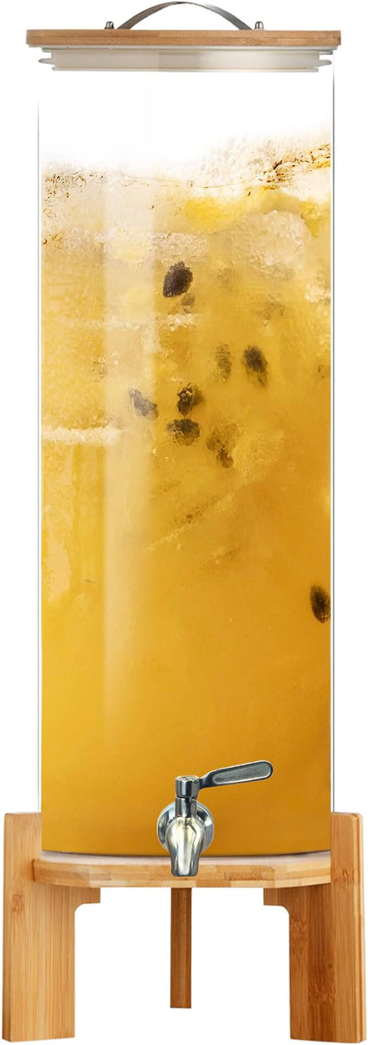 Beverage Dispenser, 4Gallon Glass Drink Dispenser with Stand, Stainless Steel Spigot, Ideal for Parties, Bars, Restaurants (15L/4 Gallon)