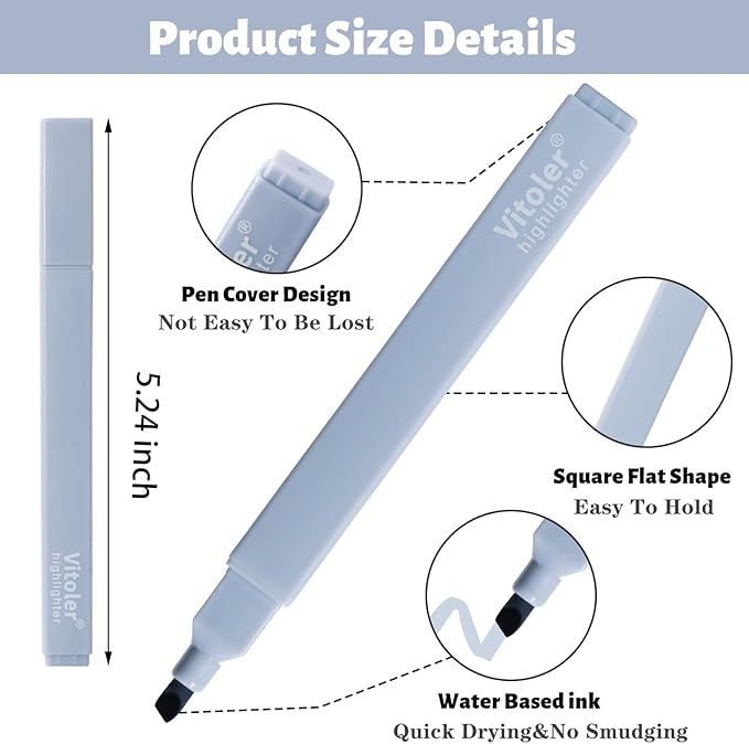 Vitoler Pastel Highlighters,8pcs Cute Highlighters with Chisel Tip,No Bleed Bible Highlighter,Multicolor High lighters for School Supplies