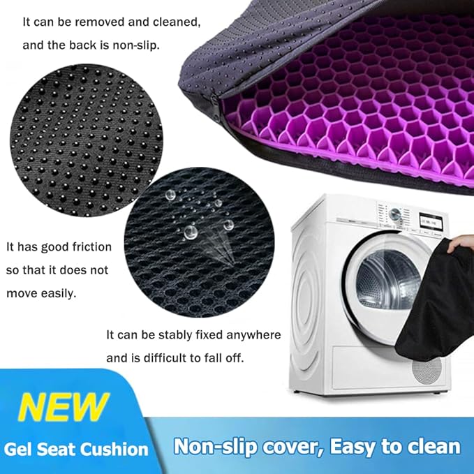 Gel Seat Cushion, Double Thick Egg Gel Cushion for Pressure Pain Relief, Breathable Wheelchair Cushion Chair Pads for Car Seat Office Chair (Violet)