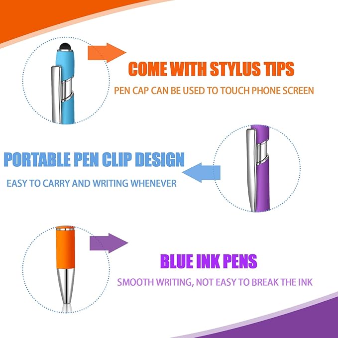 36 Pcs Blue Ink Ballpoint Pen with Stylus 2 in 1 Ballpoint Pen for Touch Screens School Office Coworkers (Multicolor)