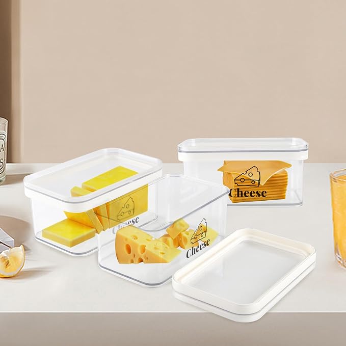 Cheese Container for Refrigerator 3 Pack,Shredded Cheese Storage Container With Lids,BPA-Free Deli Meat Storage Containers,Cream Cheeses,Fridge Organizers and Storage for Slice Cheeses Holder