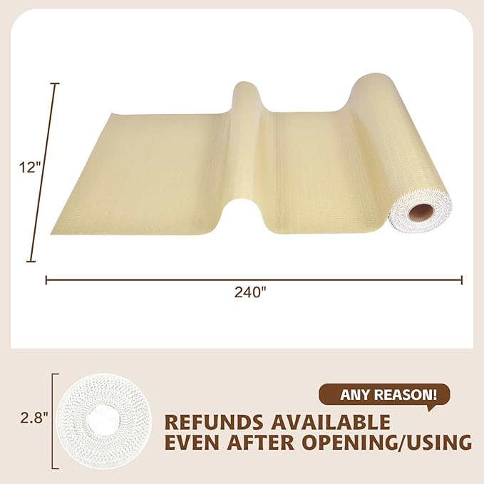 Shelf Liners for Kitchen Cabinets 12in x 20FT, Non Adhesive Drawer Liner Pure Beige Thickened Shelf Liner Non-Slip Easy to Clean for Tool Box Refrigerator with Knife and Tape Measure
