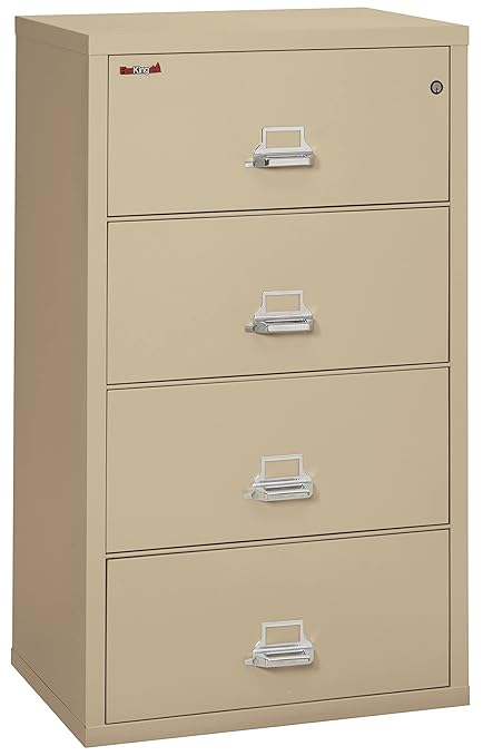 FireKing Lateral 4 Drawer Legal and Letter Fire Safe File Cabinet with Key Lock, 1 Hour Fire Rated, UL Rated & Water Resistant Home Safe, Filing Cabinet, Made in The USA, Parchment