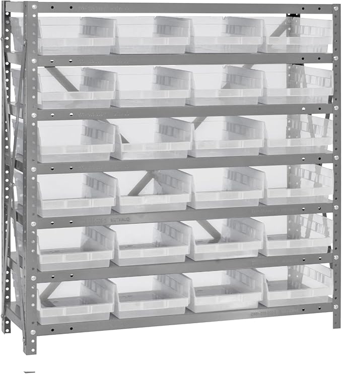 Quantum Storage Systems 1239-107CL Solid Heavy Duty 7 Shelves 24 Economy Clear Bins 39" H x 36" W x 12" D