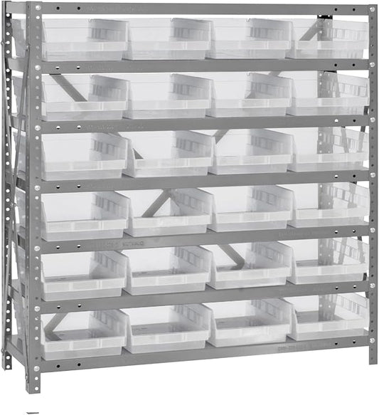 Quantum Storage Systems 1239-107CL Solid Heavy Duty 7 Shelves 24 Economy Clear Bins 39" H x 36" W x 12" D
