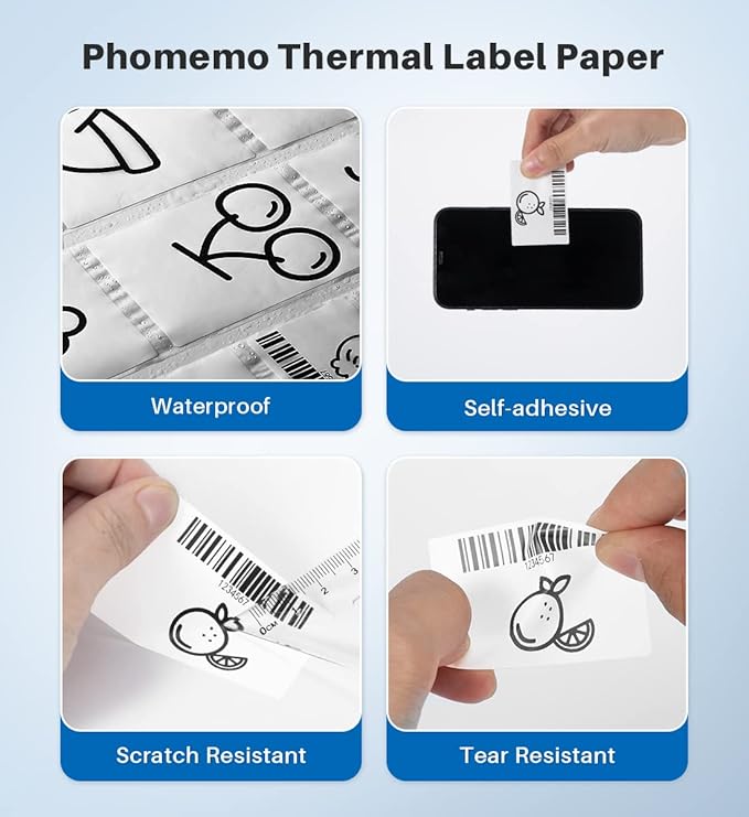 Phomemo 2.36" x 3.14" Multipurpose Labels, Premium Adhesive Mailing Address Label Compatible with M220 M200 Thermal Printer for Logo Design, QR Code, Name Tag, Inventory, 100Pcs