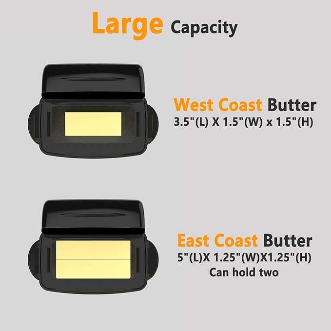 Butter Dishes with Lid for Countertop Refrigerator, Plastic Butter Dish Clear Flip Top Lid Butter Container with Spreader, Non-Slip Bottom Butter Holder Keeper (Black)