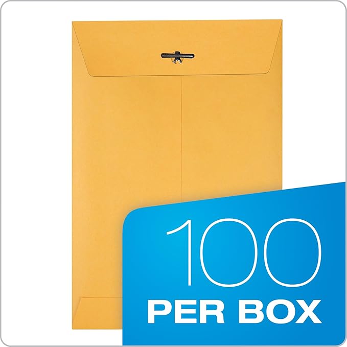 Quality Park 6-1/2 x 9-1/2 Clasp Envelopes, Clasp and Gummed Closures for Storing or Mailing, Heavy-Duty 32 lb Kraft Paper, 100 Per Box (QUA37763)