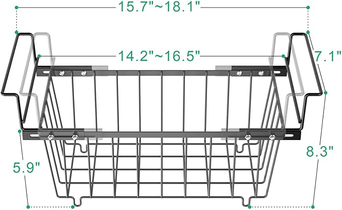 iSPECLE Freezer Organizer Bins - Fit 7 Cu.Ft Chest Freezer, Expand from 15.8" to 18.1" (L) Deep Freezer Organizer Bins, 2 Pack Small Hanging Freezer Baskets for Chest Freezer, Black