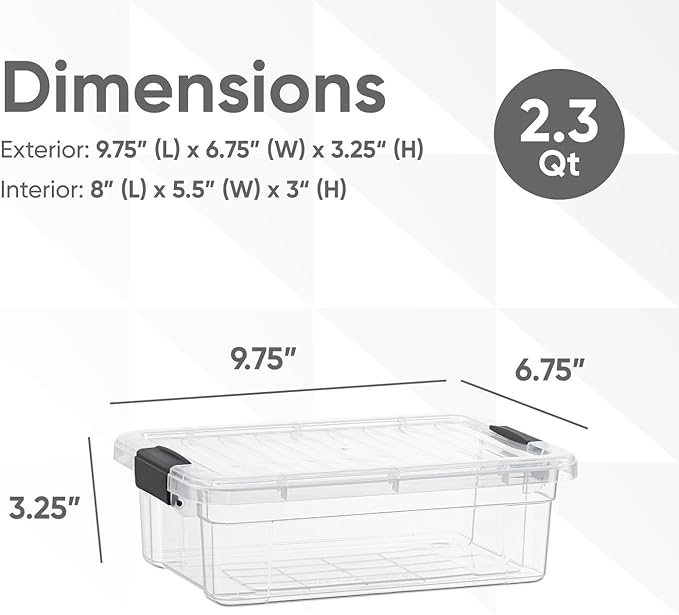 Superio Clear Storage Bins with Lids, Stackable Storage Box with Latches and Handles, Extra Small, 2 Pack 2 Quart