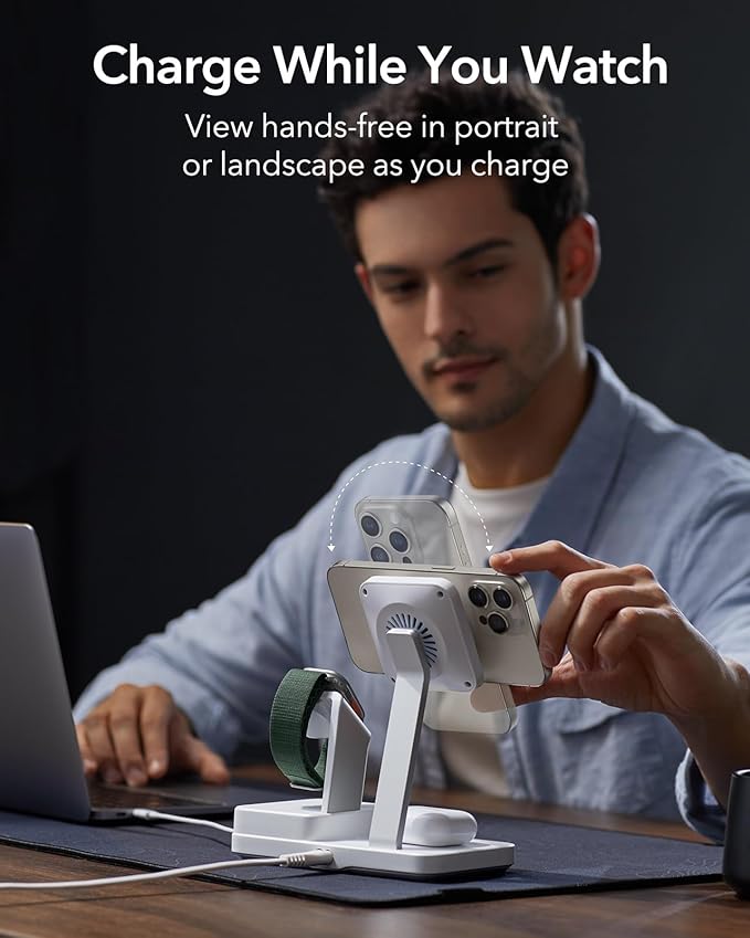 ESR 100W 6-in-1 GaN Charging Station with CryoBoost, Compatible with MagSafe Charger Stand, Magnetic Wireless Charger for iPhone 17/16/15/14/13/12, Apple Watch, AirPods Pro/3/2, Classic White