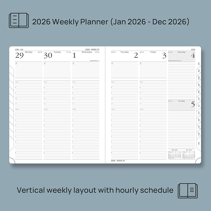 POPRUN 2026 Planner (Large Size 8.5''x 10.5'' Hardcover) - Daily Weekly and Monthly Calendar Agenda 2026 Appointment Book with Hourly Time Slots, Monthly Tabs, 100 GSM - Orange