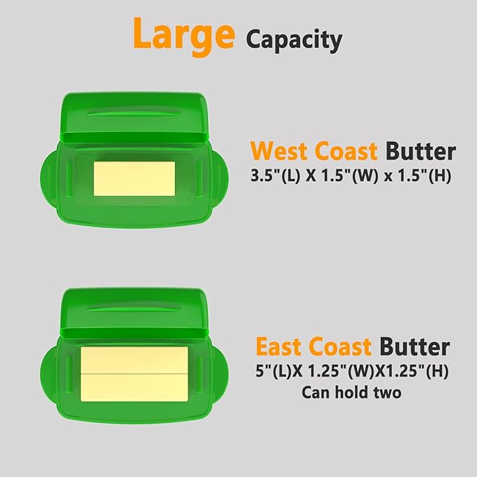 Butter Dishes with Lid for Countertop Refrigerator, Plastic Butter Dish Clear Flip Top Lid Butter Container with Spreader, Non-Slip Bottom Butter Holder Keeper (Green)
