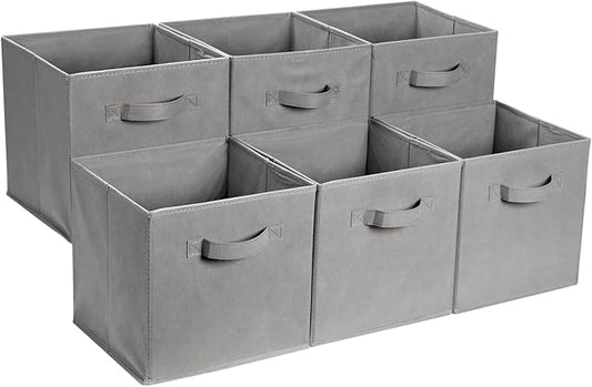 Amazon Basics Collapsible Fabric Storage Cube Bins Organizer with Handles, Sturdy, Gray, 13-x-13-x-13-inch, Pack of 6