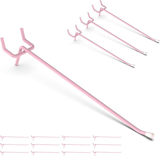 HUHOLE Pegboard Hooks 6 Inch 50PC, Pink Peg Board Hooks, Fit 1/4" or 1/8" Pegboard, Ideal Peg Board Organizer Accessories for Wall Display, Crafts Organization, Kitchen Organizer(Pink, 6 Inch)