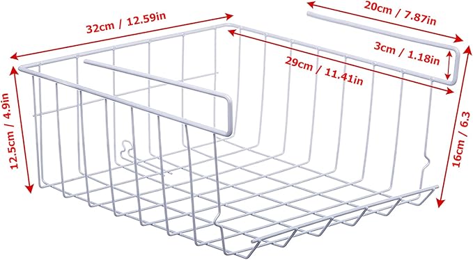 Under Shelf Storage Basket, 2-Pack Under Shelf Hanging Metal Wire Storage Basket Organizer for Kitchen, Office, Pantry, Bathroom, Cabinet, White