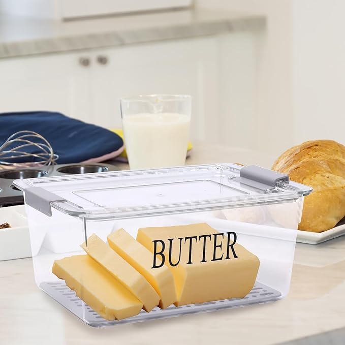 Butter Dispenser Box for Refrigerator,Butter Dish with Airtight Lid,BPA Free Butters Sticks Container with Butters Knife for Countertop kitchen decor and accessories,Clear Fridge Storage Box