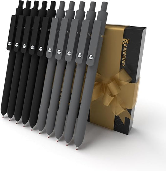 Retractable Gel Pens,0.5mm Fine Point Pens Smooth Writing japanese gel pens,Cute Office and School Supplies for Women Teacher Students(10 Pcs Black Ink-Black Gray shaft pen)