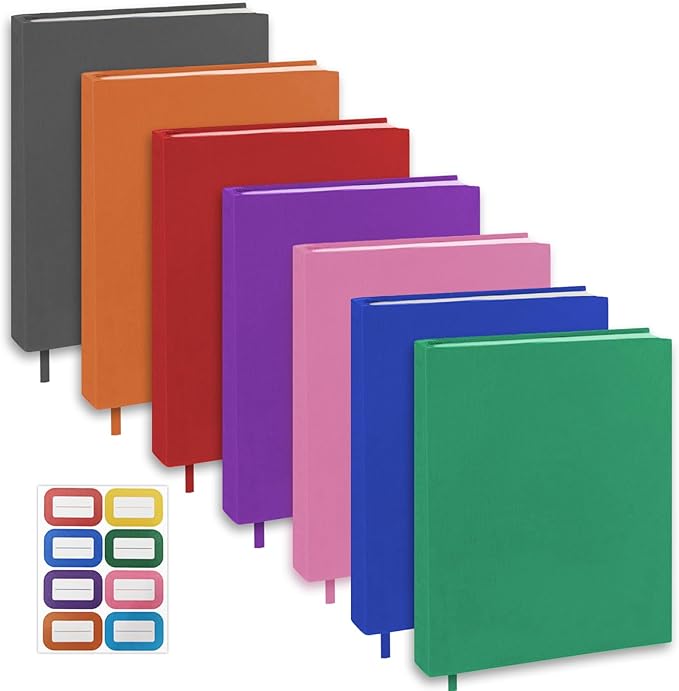 KICNIC Jumbo Book Covers 7 Pack, 9x11 Inch Stretchable Book Sox Suitable for Most Hardcover Books, Up to 10 Inch x 12.5 Inch, Washable and Reusable Protective Textbook Covers with Label Sticker
