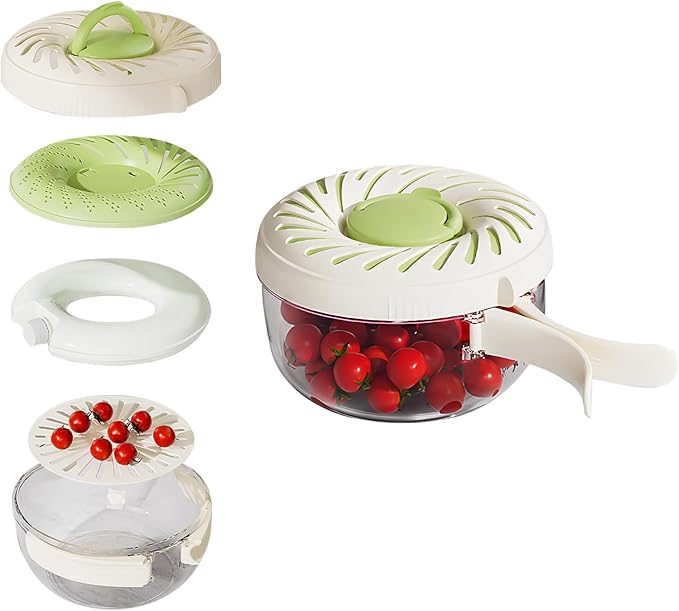 2025 New Upgrade Fruit Washing Bowl with Strainer,3 in 1 Multipurpose Drain Basket with Lid & Ice Box,Foldable Handle Fruit Strainer,1QT(1L)Fruit Washer Perfect for Fridge Storage and Outdoor Picnics