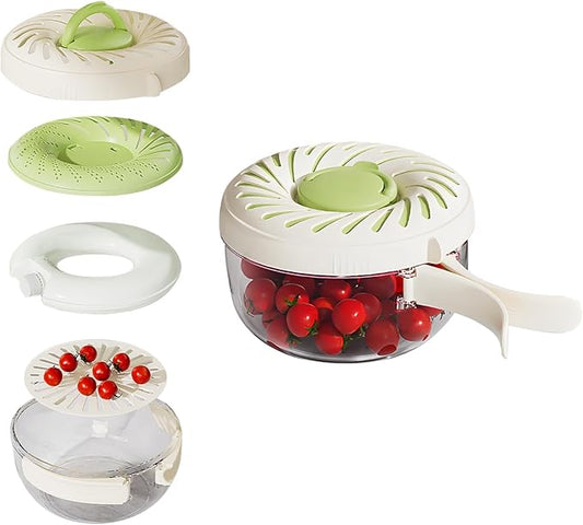 2025 New Upgrade Fruit Washing Bowl with Strainer,3 in 1 Multipurpose Drain Basket with Lid & Ice Box,Foldable Handle Fruit Strainer,1QT(1L)Fruit Washer Perfect for Fridge Storage and Outdoor Picnics