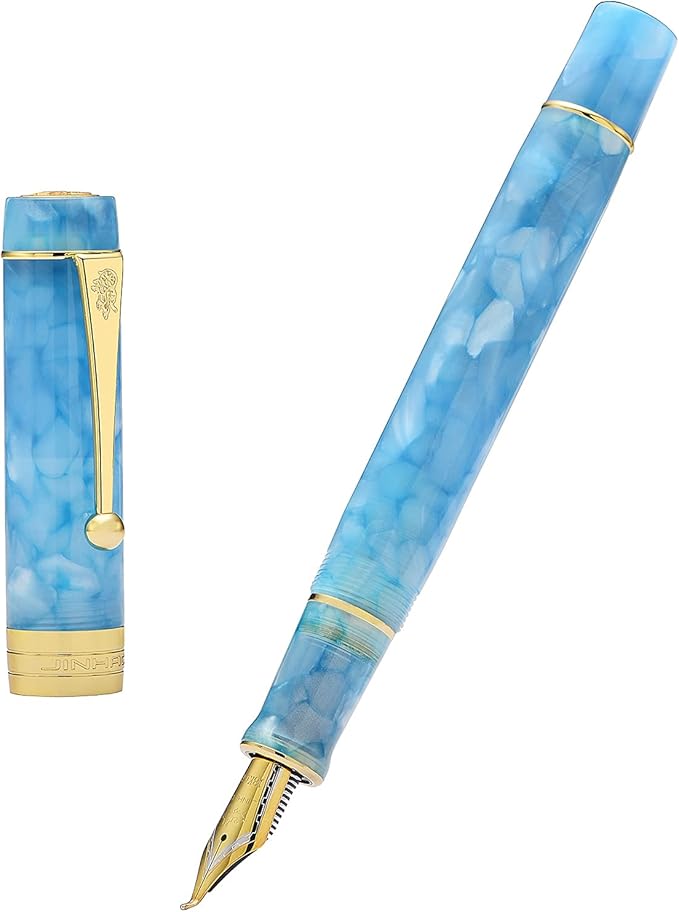 Jinhao 100 Fountain Pen Celluloid Classic Style, #6 Nib Smooth Writing Instrument with Refillable Converter and Pen Case Set