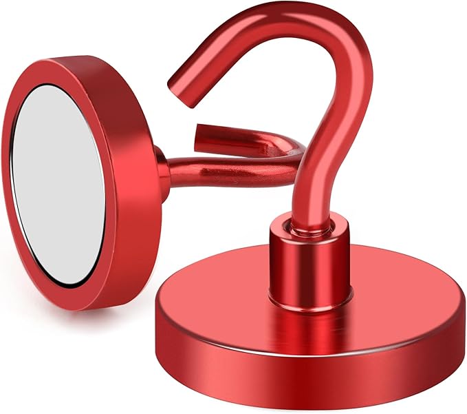 MIKEDE Strong Magnetic Hooks, 120Lbs Heavy Duty Magnetic Hooks for Cruise, Neodymium Earth Magnets with Hooks for Hanging, Super Metal Industrial Magnets for Grill, Storage (Yellow,10 Pack)