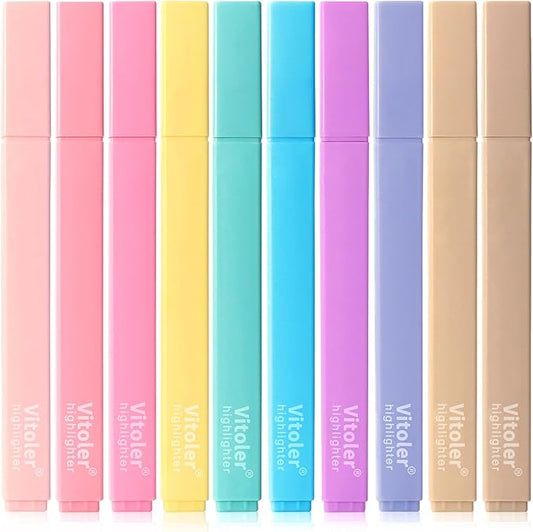 Vitoler 10 Pack Aesthetic Highlighters Soft Chisel Tip Bible Pastel Highlighters Cute Rainbow Color No Bleed Bible Highlighter,Great for Painting,Noting,Marking