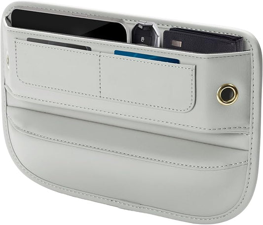 Premium Leather Car Seat Gap Filler Organizer, Universal Fit Interior Accessory, Car Center Console Organizer with Card Slots for SUV Truck (Beige, 1 Pack)