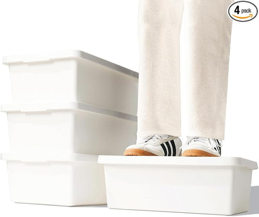 15 Quart White Storage Bins with lids,Office stackable Plastic Boxes Set of 4,Garage organization Storage Box with handle for Organizing Snacks, Crafts, Legos, Tools,books (white, 4L)