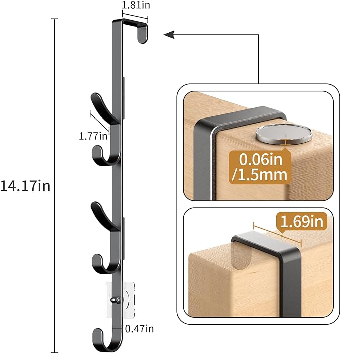 Over The Door Hooks, Metal Door Hooks for Hanging, Over The Door Purse Organizer for Coat Hanger, Back of Shower Door for Hanging Towel Rack Clothes, Hat, Bathroom, Closet (Black-3Packs)