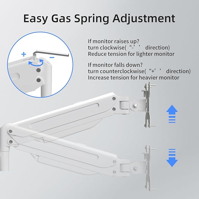 suptek Triple Monitor Mount for Most 17 to 32 inch Screens,Gas Springs Adjustment Triple Monitor Desk Mount Stand with Clamp & Grommet Kit,White(MD8003W)