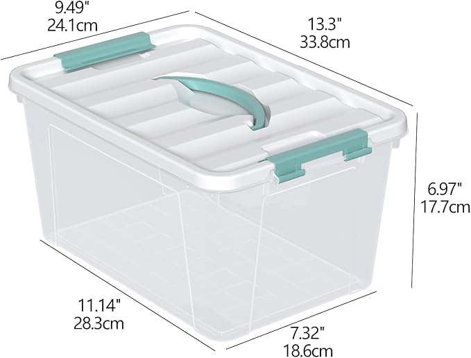 Ramddy 6-Pack 14 Quart Plastic Storage Bin with Handle, Clear Latching Container Box