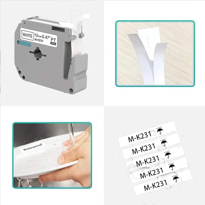 8 Pack M-K231 M Tape 12mm Compatible with M-K231s Brother Label Tape Black on White 0.47 Inch Tape for P Touch PT-M95 PT95 PT65 PT-65 PT70 PT85 PT90 Label Maker Tape Refill