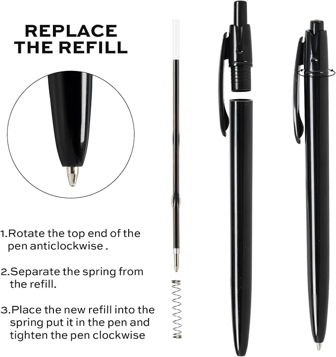 deli Pens Bulk, 100 Pack Retractable Ballpoint Pens, 1.0MM Black Ink,Smooth Writing, No Bleed, Comfortable Grip for Home,Office & School Use