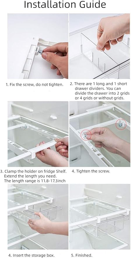 YekouMax Fridge Drawer Organizer, Refrigerator Organizer Bins, Pull Out with Handle, Fridge Shelf Holder Storage Box, Clear Container for Food,Drinks,Fit for Fridge Shelf Under 0.6" (2 Pack Medium)