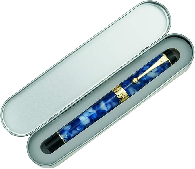 Jinhao 100 Fountain Pen Celluloid Classic Style, #6 Nib Smooth Writing Instrument with Refillable Converter and Pen Case Set