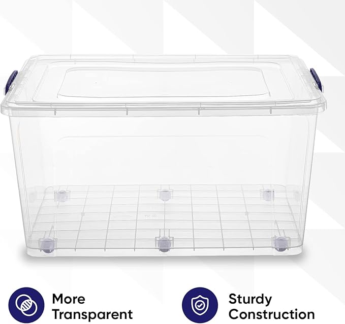 Superio Storage Bins with Lids- Clear Boxes for Organizing, Stackable Plastic Containers- BPA Free, Non-Toxic, Odor Free, Organizer for Home, Office, Dorm (6 Pack, 85 Qt (Wheeled))